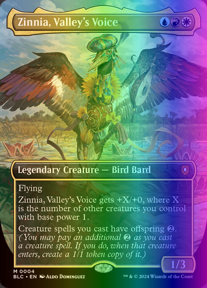 【レイズド・フォイル】渓間の声、ジニア(EN)1枚　Zinnia.Valleys Zinnia, Valley's Voice (Borderless) (Raised Foil