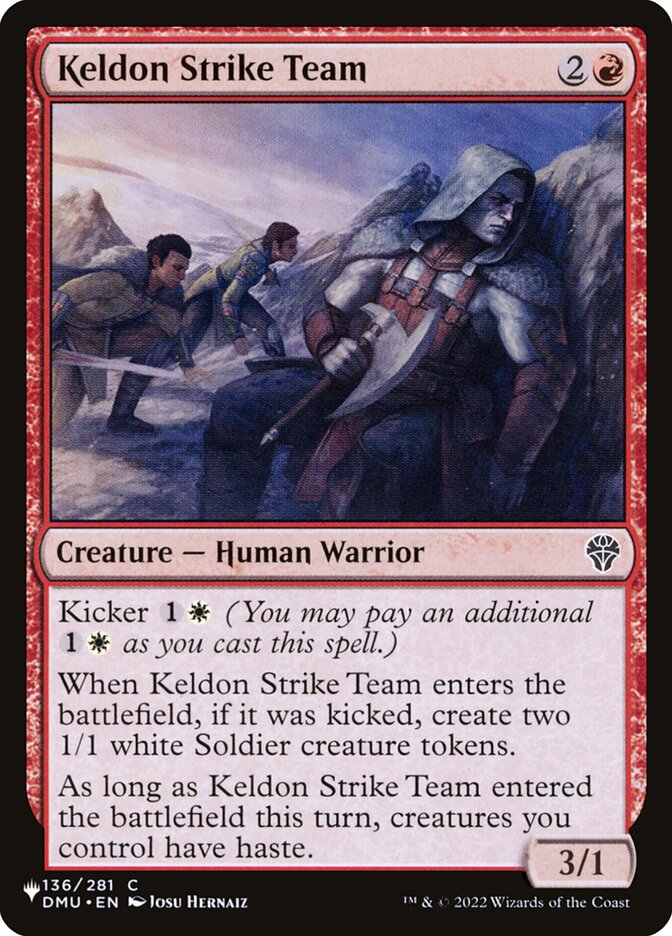 mtg dmu card list Keldon Strike Team [Dominaria United] Heavily Played